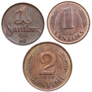 Latvia 2 Santimi 1939 & 1 Santims 1924, 1939 (3)