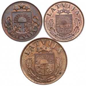 Latvia 2 Santimi 1939 & 1 Santims 1924, 1939 (3)