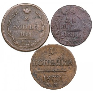 Russia 2 Kopecks 1816, 1 Kopeck 1801 & Denga 1741 (3)