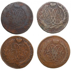 Lot of coins: Russia 2 Kopecks 1757, 1758, 1768 (4)