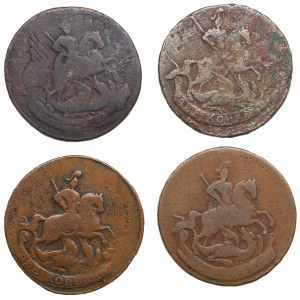 Lot of coins: Russia 2 Kopecks 1757, 1758, 1768 (4)