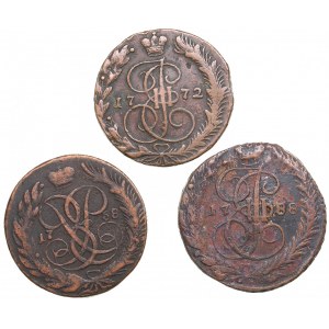 Lot of coins: Russia 5 Kopecks 1758, 1772, 1788 (3)