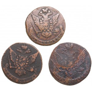 Lot of coins: Russia 5 Kopecks 1758, 1772, 1788 (3)