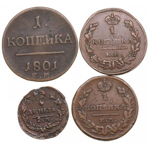 Russia 1 Kopeck 1801, 1821 & 1827, Denga 1812 (4)