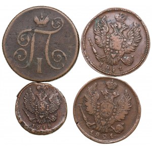 Russia 1 Kopeck 1801, 1821 & 1827, Denga 1812 (4)