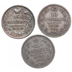 Russia 10 Kopecks 1823, 1847, 1862 (3)