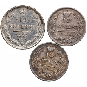 Russia 15 Kopecks 1875, 10 Kopecks 1824 & 1825 (3)