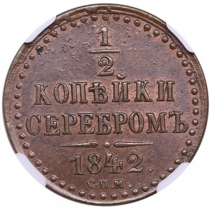 Russia 1/2 Kopecks 1842 CПM - NGC MS 64 BN