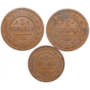 Russia 3 Kopecks 1905, 1906 & 2 Kopecks 1906 (3)