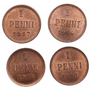 Finland, Russia 1 Penni 1906, 1908, 1912, 1917 (4)