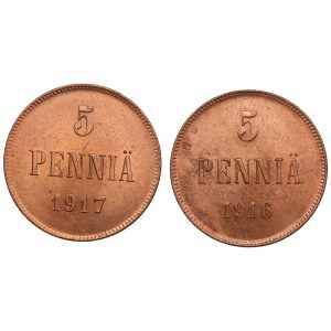 Finland, Russia 5 Penniä 1916, 1917 (2)