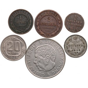 Small lot of coins: Russia, USSR, Sweden (6)