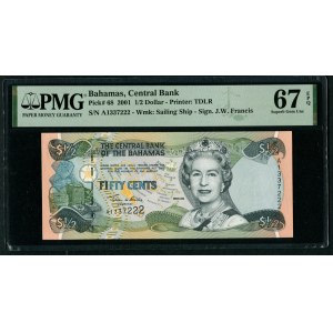 Bahamas 1/2 Dollar 2001 - PMG 67 EPQ Superb Gem Unc