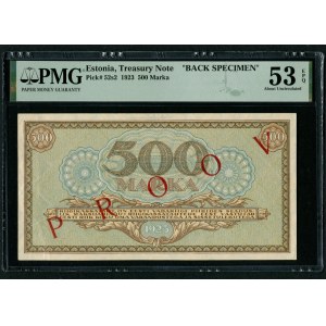 Estonia 500 Marka 1923 - BACK SPECIMEN - PMG 53 EPQ About Uncirculated