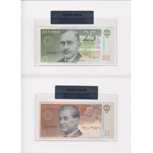 Estonia 25 Krooni 1992 & 5 Krooni 1994 - Uncirculated Banknote (2)