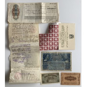Group of Estonia, Germany, Saudi Arabia - banknotes, documents, stamps, etc