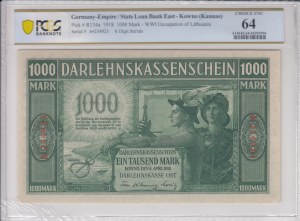 Germany, Lithuania 1000 Mark 1918 Kowno - PCGS 64 CHOICE UNC