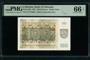 Lithuania 100 Talonas 1991 - PMG 66 EPQ Gem Uncirculated