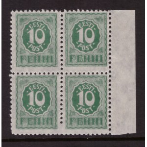 ESTONIA stamps 1919 NUMERAL DESIGN 10 penni MiNo.7 4 block ERROR A:7 missing perforation