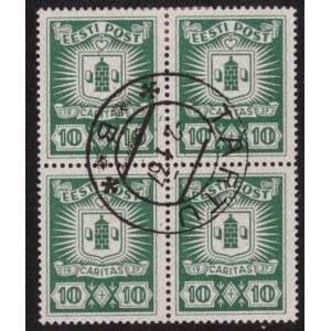 ESTONIA stamps 1937 CARITAS 10+10 senti MiNo.127 used 4 block