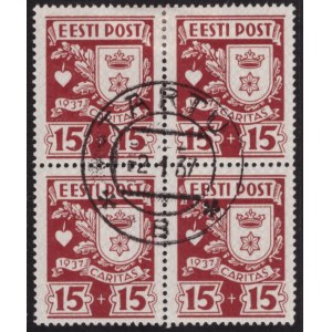ESTONIA stamps 1937 CARITAS 15+15 senti MiNo.128 used 4 block