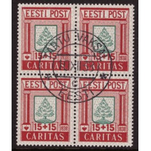 ESTONIA stamps 1938 CARITAS 15+15 senti MiNo.132 used 4 block