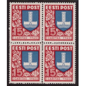 ESTONIA stamps 1940 CARITAS 15+15 senti MiNo.153 unused 4 block