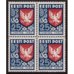 ESTONIA stamps 1940 CARITAS 25+25 senti MiNo.154 unused 4 block