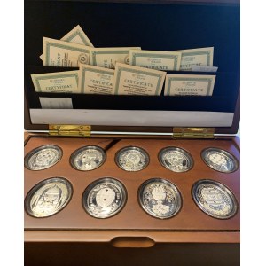 Sada 9 stříbrných mincí, 1 dolar, série Fabergého vejce, polská mincovna
