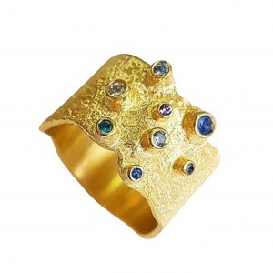 Bague en argent sterling plaqué or avec zircons, unique, MMArte