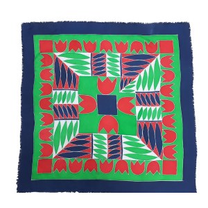Echarpe verte et bleu marine avec tulipes