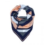 Foulard en soie bleu marine, pêche et blanc THOMSON