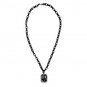 Black necklace with rectangular pendant by Jean Paul Gaultier