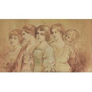Jacek MALCZEWSKI (1854-1929), Studie von vier weiblichen Figuren und dem Kopf eines Putto.