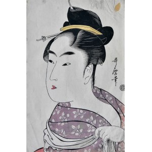 Kitagawa UTAMARO (1753-1806), Mladá žena v růžovém kimonu.