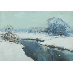 Wiktor KORECKI (1890-1980), Pejzaż zimowy z rzeką