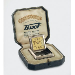 Firma TISSOT (zał. Charles-Félicien TISSOT DAGUETTE w 1853), Zegarek podróżny art déco, w firmowym etui