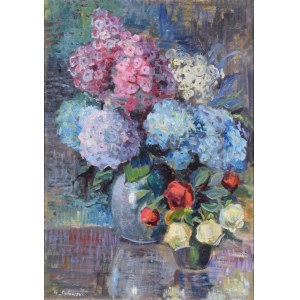 Czeslaw SADOWSKI (1902-1959), Hydrangeas and roses in a vase, 1944