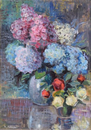 Czesław SADOWSKI (1902-1959), Hortensje i róże w wazonie, 1944