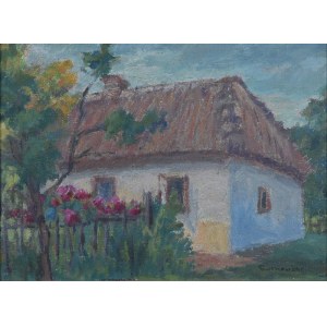RUTKOWSKI, XX w. [Karol Juliusz RUTKOWSKI (1885-1960) ?], Pejzaż z bieloną chatą