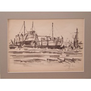 Antoni Suchanek(1901-1982),Fragment from the Fishing Shipyard,Gdynia 1946