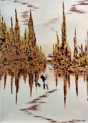 Svitlana Balatska, Modern Abstract City Painting in Gold & Brown, 2020 r.