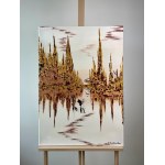 Svitlana Balatska, Moderná abstraktná maľba mesta v zlatej a hnedej farbe, 2020.