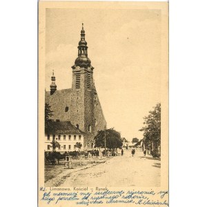 Limanowa - Church, Market Square, ca. 1930.