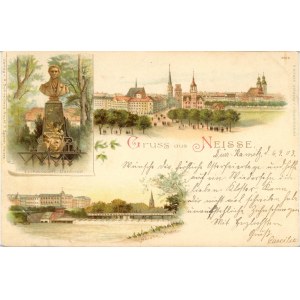 Nysa - Litografia, wielowidokowa, 1903