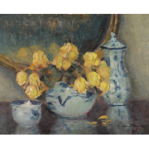 Stefan FILIPKIEWICZ (1879-1944), Martwa natura z różami i porcelaną