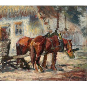 Tadeusz ŁAKOMSKI (1911-1988), Horses at a Stop.