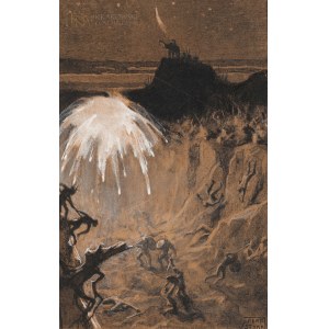 Adam STYKA (1890-1959), Noční bitva z cyklu ilustrací k románu H. Sienkiewicze V poušti a divočině.