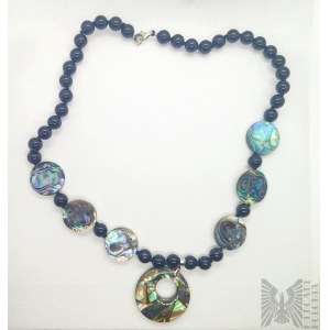 Necklace with natural black agates and mother of pearl - 925 silver
