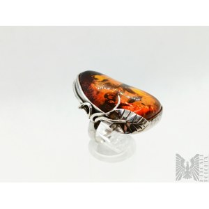 Ring with natural amber - 925 silver